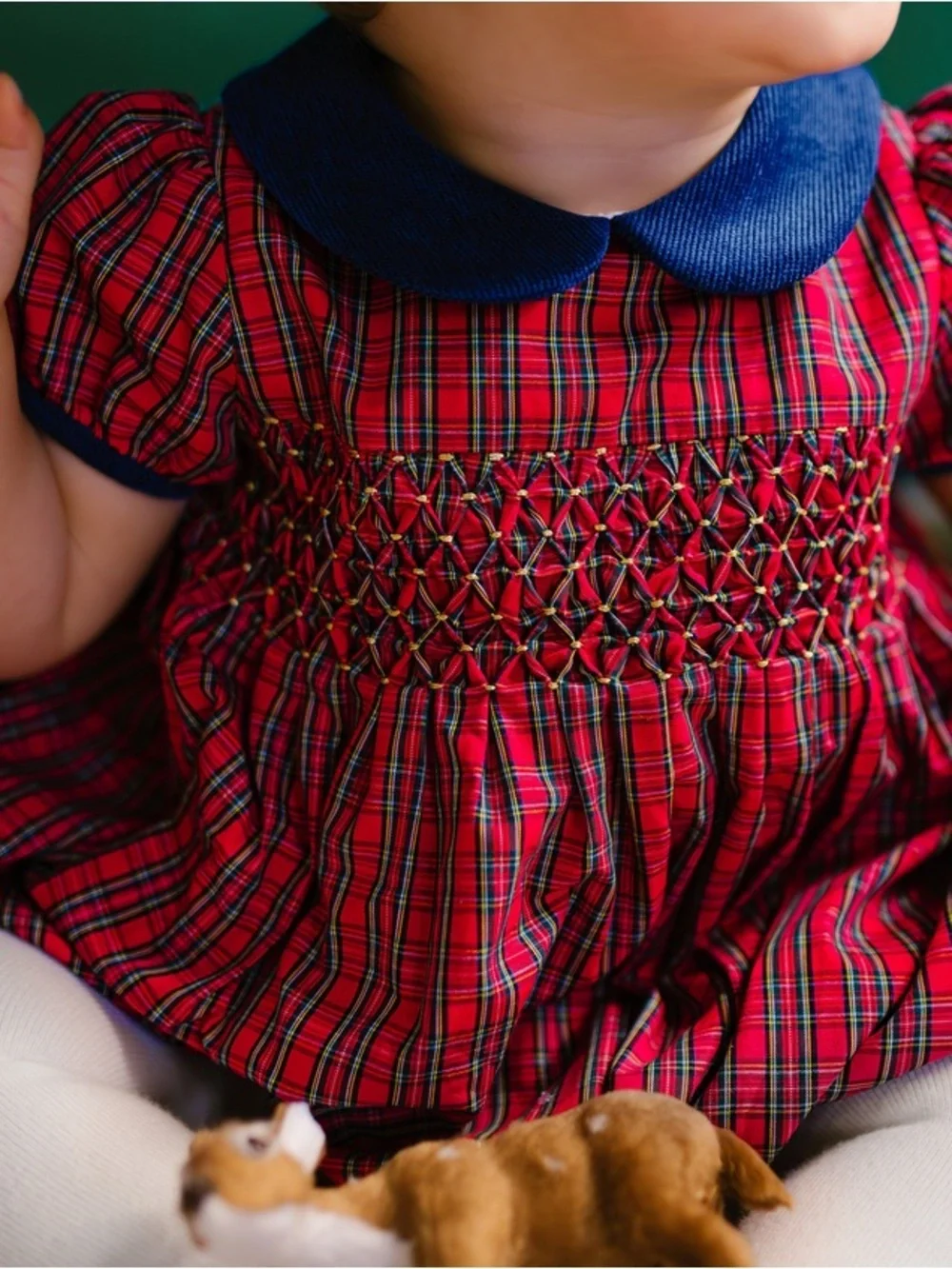Antoinette Paris red tartan Plaid Smocked Baby Romper bubble 3 months